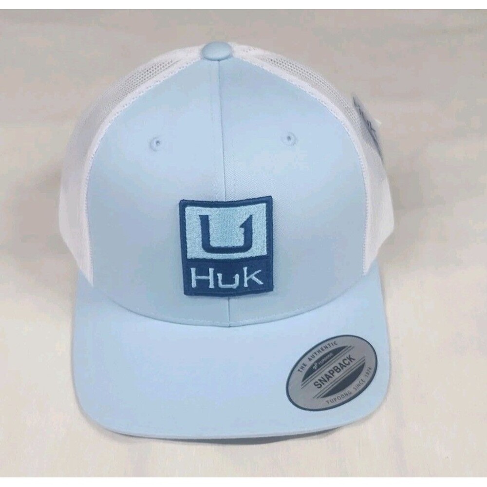 Huk Fishing Mens Blue Hook Logo Adjustable Snapback Cap Hat NEW